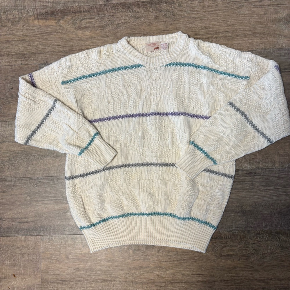 Vintage America Cream Sweater with Colorful Stripes